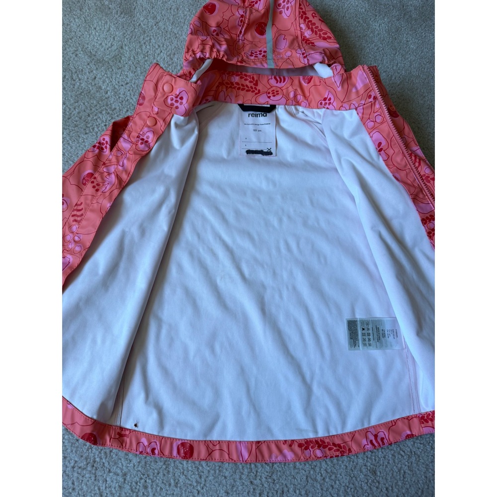 Reima Girls Rain Jacket Coat Floral Hooded Reflective Pink Size 7 - Picture 7 of 8
